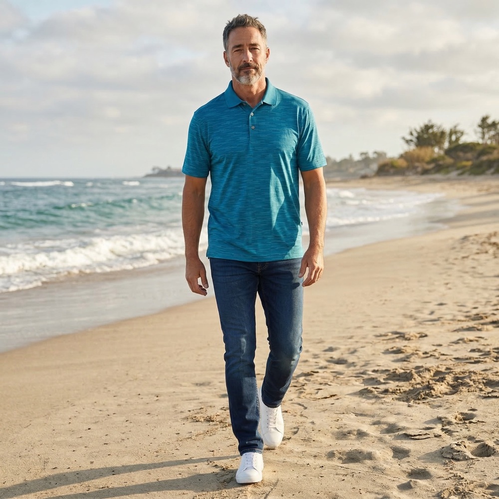 Grand Slam Men’s Polo Shirt | Like New | Blue Striped Golf Casual Classic Fit